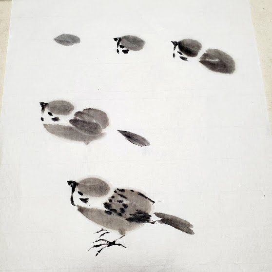 水墨画】初心者でも描ける雀の描き方／パーツごとに描いてみる